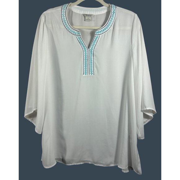 Ariat Women's White Tunic Top With Blue Embroidery Size L - Picture 1 of 13